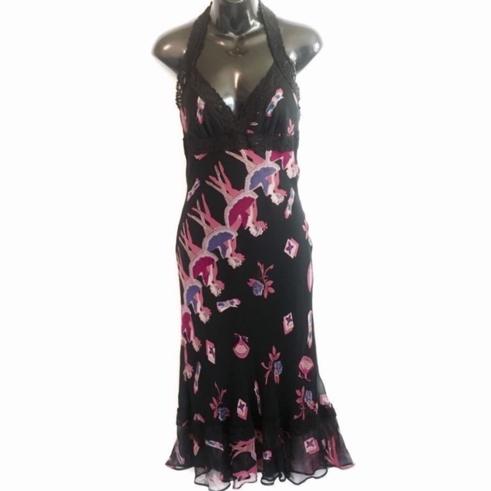 Vintage Betsy Johnson Silk Lace Halter Dress Small